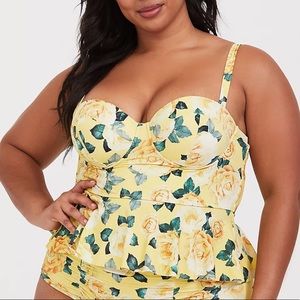 TORRID Yellow Floral Underwire Peplum Midkini Top